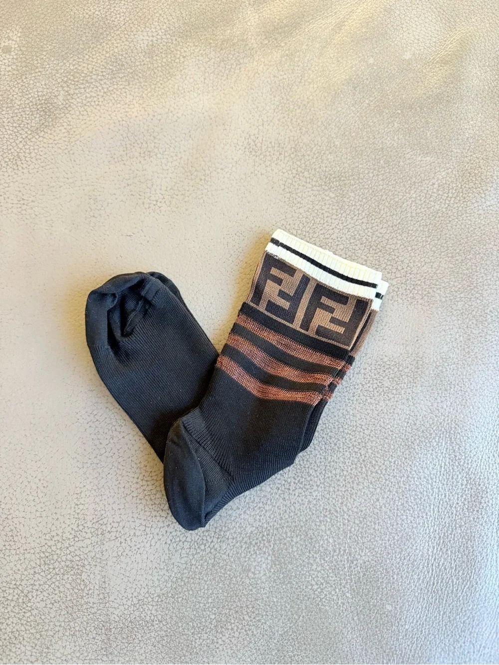 Fendi Black and Brown Logo Stripe Crew Socks